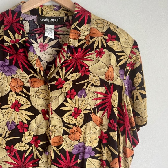 Vintage 90s Sag Harbor Petite Two Piece Floral Short Sleeve Button Midi Skirt - Picture 6 of 13